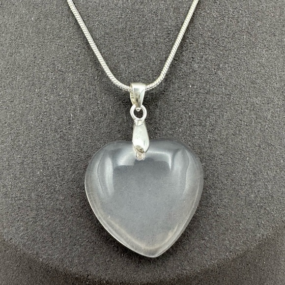Rose Quartz Heart Pendant Necklace on Silver 925 Bail & Stainless Steel Chain - Picture 3 of 10
